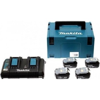 MAKITA Energy Pack 18 V Li-ion - 4 batterijen (4Ah) + 1 dubbele oplader in Makpac-box - 197503-4