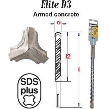 Hamerboor Elite SDS-plus D3 * 18,00x210 mm boorkop met 3-snijvlakken voor gewapend beton