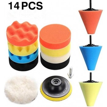 polijstset- 10 polijstpads sponges- 1  bufferpad van wol- met 1 boor adapter- autowasset univerzeel + gratis microvezeldoek