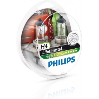 Philips LongLife EcoVision - Auto Koplampenset H4 - 12V - 2 Stuks