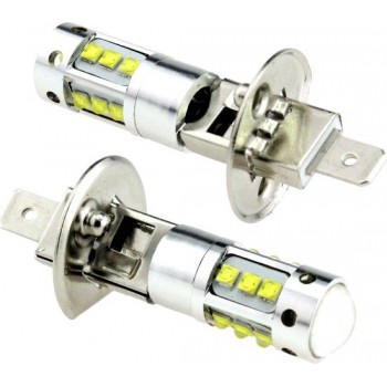H1 autolamp 2 stuks | 16-SMD LED daglichtwit 6000K + lens | 80W - 12V & 24V