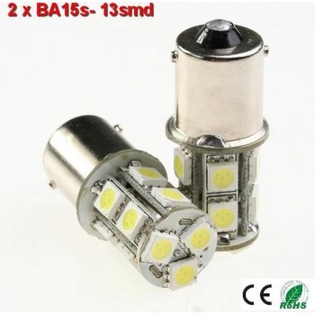 2x BA15s led lamp met 13smd- Cool-Wit 10-36v