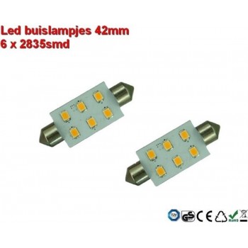 Led-buislampen 42mm 6 x 2835smd Cool-wit 10-30v