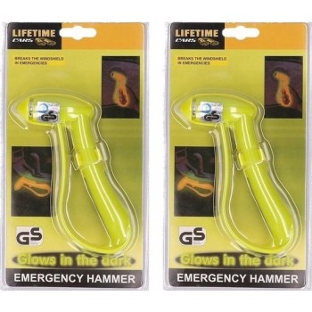 2x Autoraam noodhamers/veiligheidshamers liichtgevend - Auto hamers voor noodgevallen - Bestuurder en bijrijder