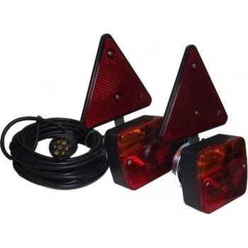Magneet Verlichting set met reflector driehoek voor aanhanger of fietsdrager met 2,5 m x 7,5 M kabel