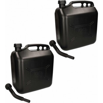 2x Jerrycan zwart - 20 liter - inclusief schenktuit