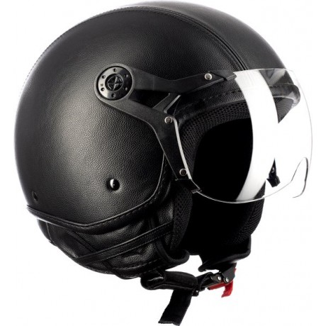 Westt Classic X Leather · Open scooter jethelm Retro leren zwarte Motorhelm · Motorhelm dames en heren · ECE goedgekeurd