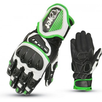 JET - Motor Handschoen - Motorfiets Handschoenen - Premium - Volledig lederen - Race Hard Knuckle Handschoenen (2XL, Groen)