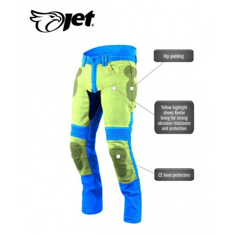 JET - Motorbroek Spijkerboek - Kevlar Safety Broeken Aramide gevoerd CE - Protectie Stretch Panels Tech Pro (Blauw, W 38 L 34)