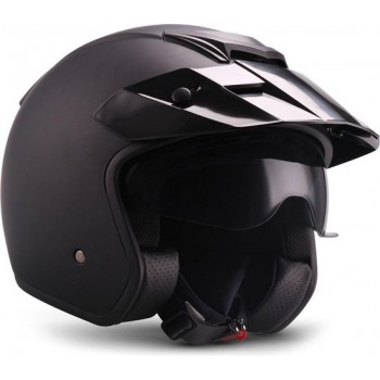 Moto S77 Mat Black Jethelm politie helm voor scooter of motor met zonneklep XS 53-54cm hoofdomtrek