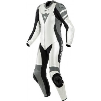 Dainese Killalane Perforated Lady Pearl White Charcoal Gray Black 1 Piece Motorcycle Suit 40