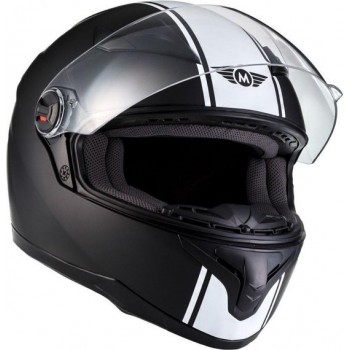 MOTO X86 Racing integraal helm scooterhelm, motorhelm met vizier, Mat Zwart Wit, XXL hoofdomtrek 63-64cm