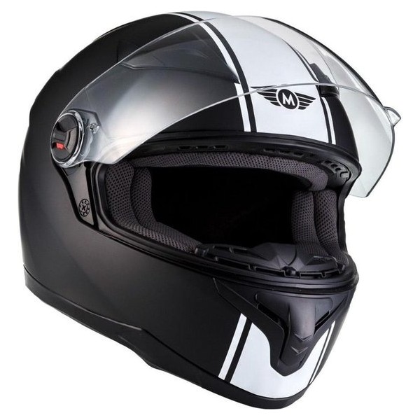MOTO X86 Racing integraal helm scooterhelm, motorhelm met vizier, Mat Zwart  Wit, XXL hoofdomtrek 63-64cm