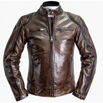 Helstons Modelo Rag Camel Black Leather Motorcycle Jacket L