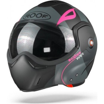 ROOF BoXXer Viper Matt Black Pink  Systeemhelm - Motorhelm - Maat XL