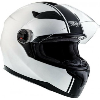 MOTO X86 Racing integraal helm scooterhelm, motorhelm met vizier Wit racing streep, XS hoofdomtrek 53-54cm