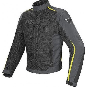 Dainese Hydra Flux D-Dry Black Dark Gull Gray Yellow Fluo Textile Motorcycle Jacket 52
