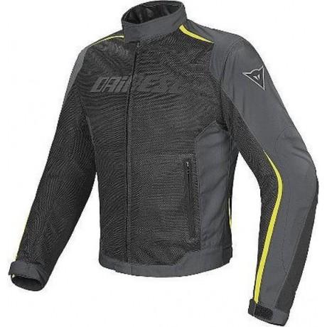 Dainese Hydra Flux D-Dry Black Dark Gull Gray Yellow Fluo Textile Motorcycle Jacket 52