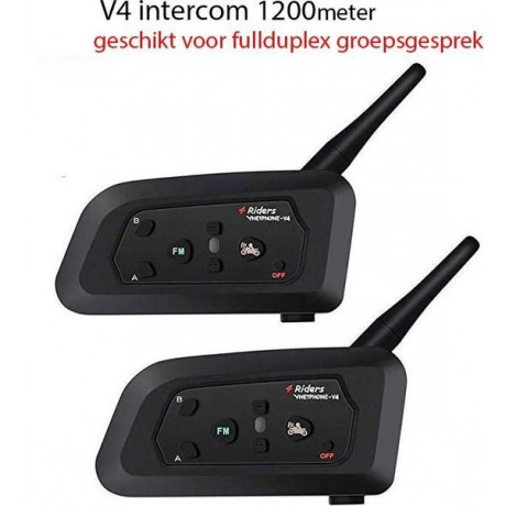 Interphone V4  - Motor communicatiesysteem - FM - 1200 Meter - 2 Stuk(s)