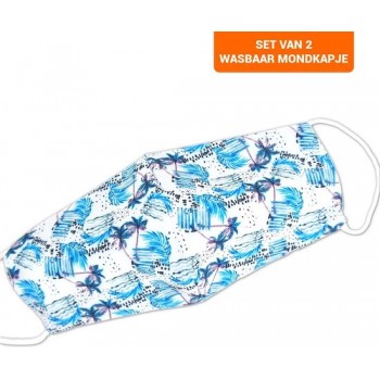 Mondkapje - Mondkapje Wasbaar - Mondmasker - Met Elastieken - Set van 2 - Design - Bloemen Blauw