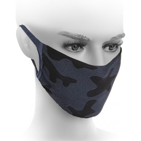 Herbruikbare wasbare mondmasker mondkapje army military camouflage print blauw met Oeko-Tex Standard 100 label