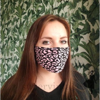 Herbruikbare wasbare mondmasker mondkapje neon roze panther print met Oeko-Tex Standard 100 label