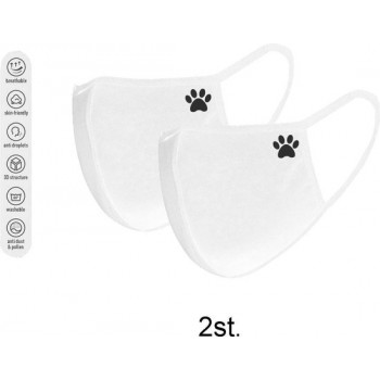 2x wit katoen wasbaar hondenpoot mondmasker met plaats voor filter