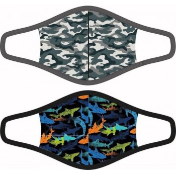 2 Mondkapjes Sharks/Camouflage 4-9 jaar - herbruikbaar