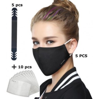 5 pack mondmasker – fashion mondkapje zwart – complete set