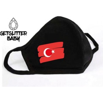 GetGlitterBaby - Niet Medisch Katoenen Mondkapje Zwart / Wasbaar Mondmasker Katoen - Turkije / Turkse Vlag