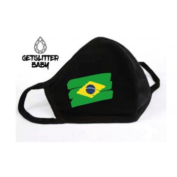 GetGlitterBaby - Niet Medisch Katoenen Mondkapje Zwart / Wasbaar Mondmasker Katoen - Brazilië / Braziliaanse Vlag