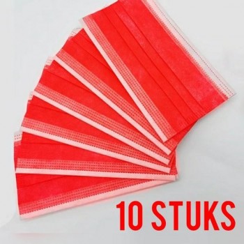 Set van 10 stuks rode wegwerp mondkapjes