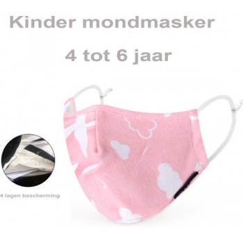 Perfect fit PM 2.5 kinder gezichtsmasker wasbaar mondmasker - roze wolkjes