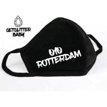 GetGlitterBaby - Niet Medisch Katoenen Mondkapje Zwart / Wasbaar Mondmasker Katoen - 010 Rotterdam Tekst / Feyenoord