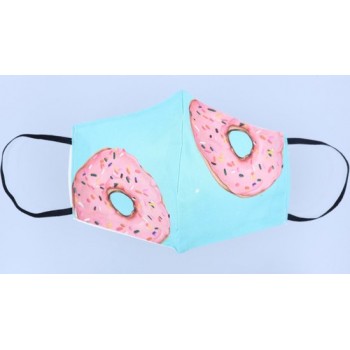 Mondkapje uitwasbaar van katoen 2 laags met elastiek Donut Turquoise