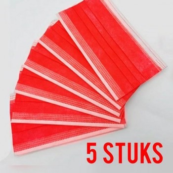 Set van 5 stuks rode wegwerp mondkapjes