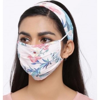 Fashion wasbaar katoenen mondmasker - mondkapje met haarband - bloemen roze