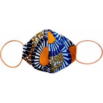 Uniek mondkapje gemaakt van African wax stof *Blauw/oranje