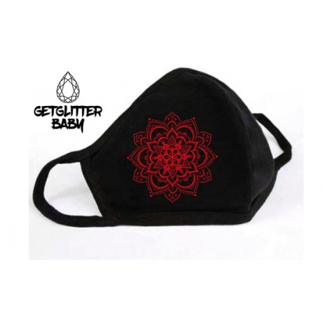 GetGlitterBaby - Niet Medisch Katoenen Mondkapje Zwart / Wasbaar Mondkapje Katoen - Mandala Rood