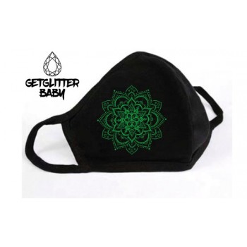 GetGlitterBaby - Niet Medisch Katoenen Mondkapje Zwart / Wasbaar Mondkapje Katoen - Mandala Groen