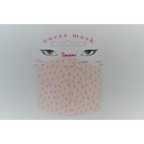 Comfort Face Mask roze met ijsjes 100% katoen - Mondmasker - Mondkapje - Herbruikbaar & wasbaar - roze - ijsjes