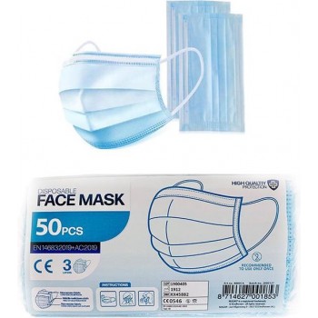 Mondmasker- 50 stuks - elastiek - 3 laags - wegwerp - disposable - mask
