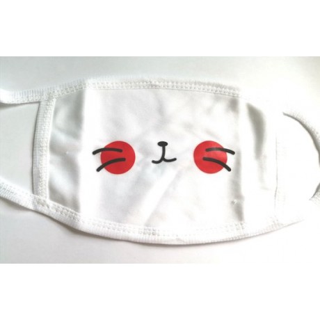 WIT Mondkapje wasbaar - Mondmasker - Gezichtsmasker - Kattensnuit met rode wangetjes
