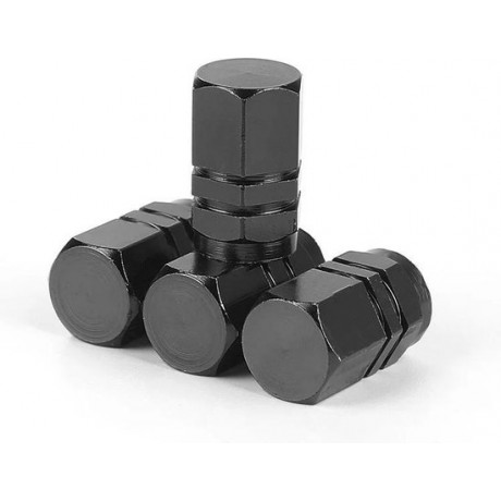 TT-products ventieldopppen hexagon black aluminium 4 stuks zwart