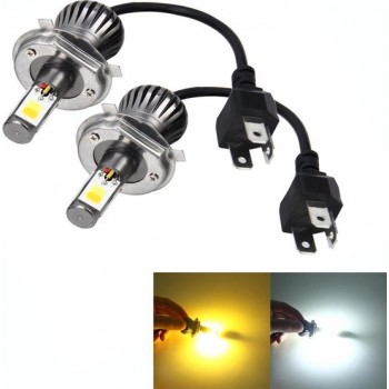 2 STKS H4 6 W 400LM Auto LED driekant COB Chips Lamp Mistlamp Lamp Vervanging, (Wit Licht + Geel Licht)
