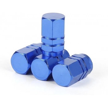 TT-products ventieldopppen hexagon blue aluminium 4 stuks blauw